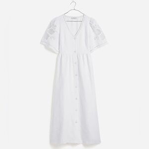 Madewell Cassie Button-Front Midi Dress in Linen In Eyelet White Size XS NWT
